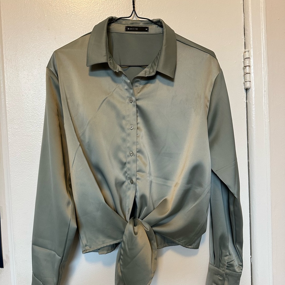 Satin Tie-Front Blouse